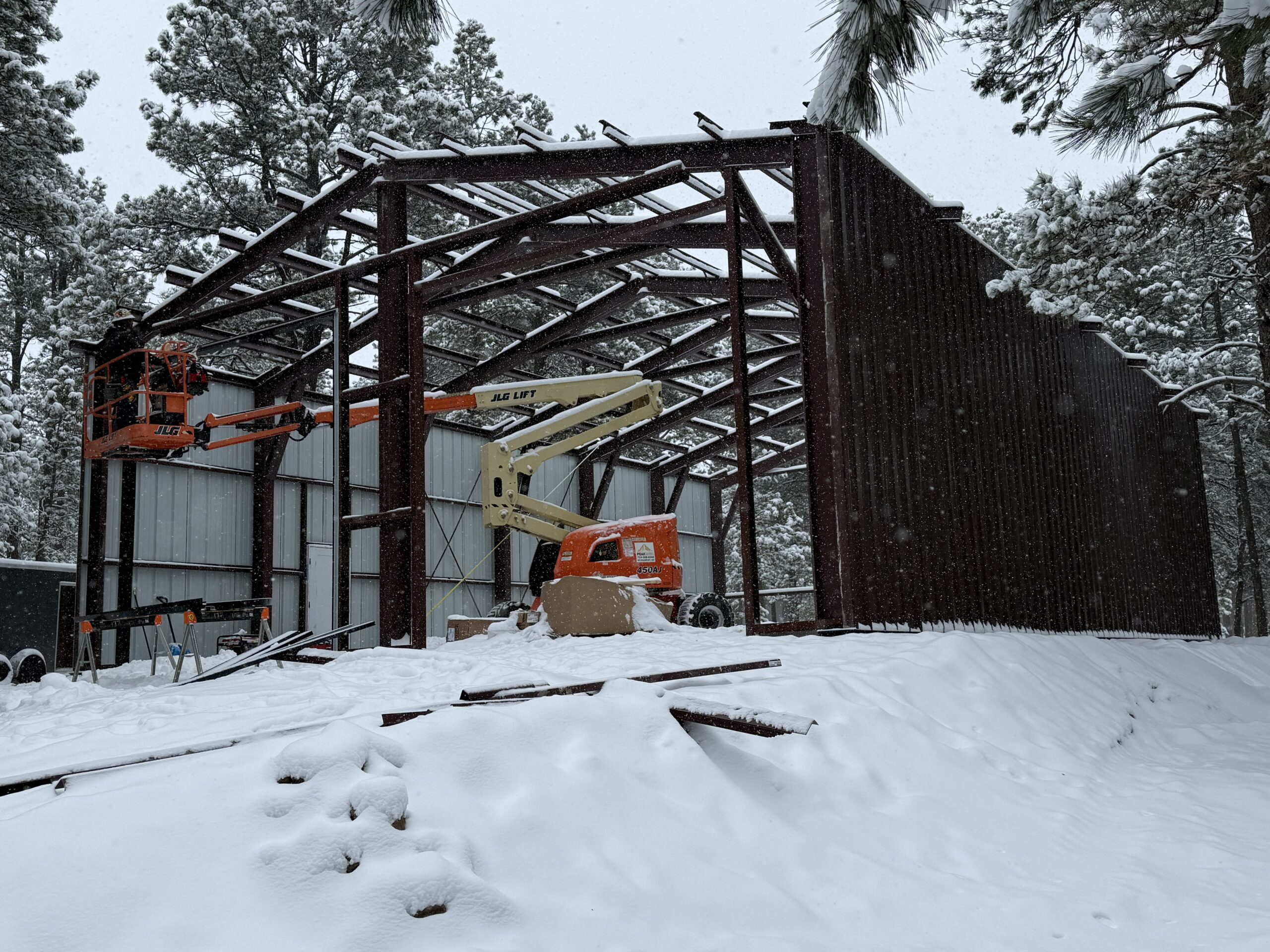 Red iron I-beam frame standing in the Black Forest